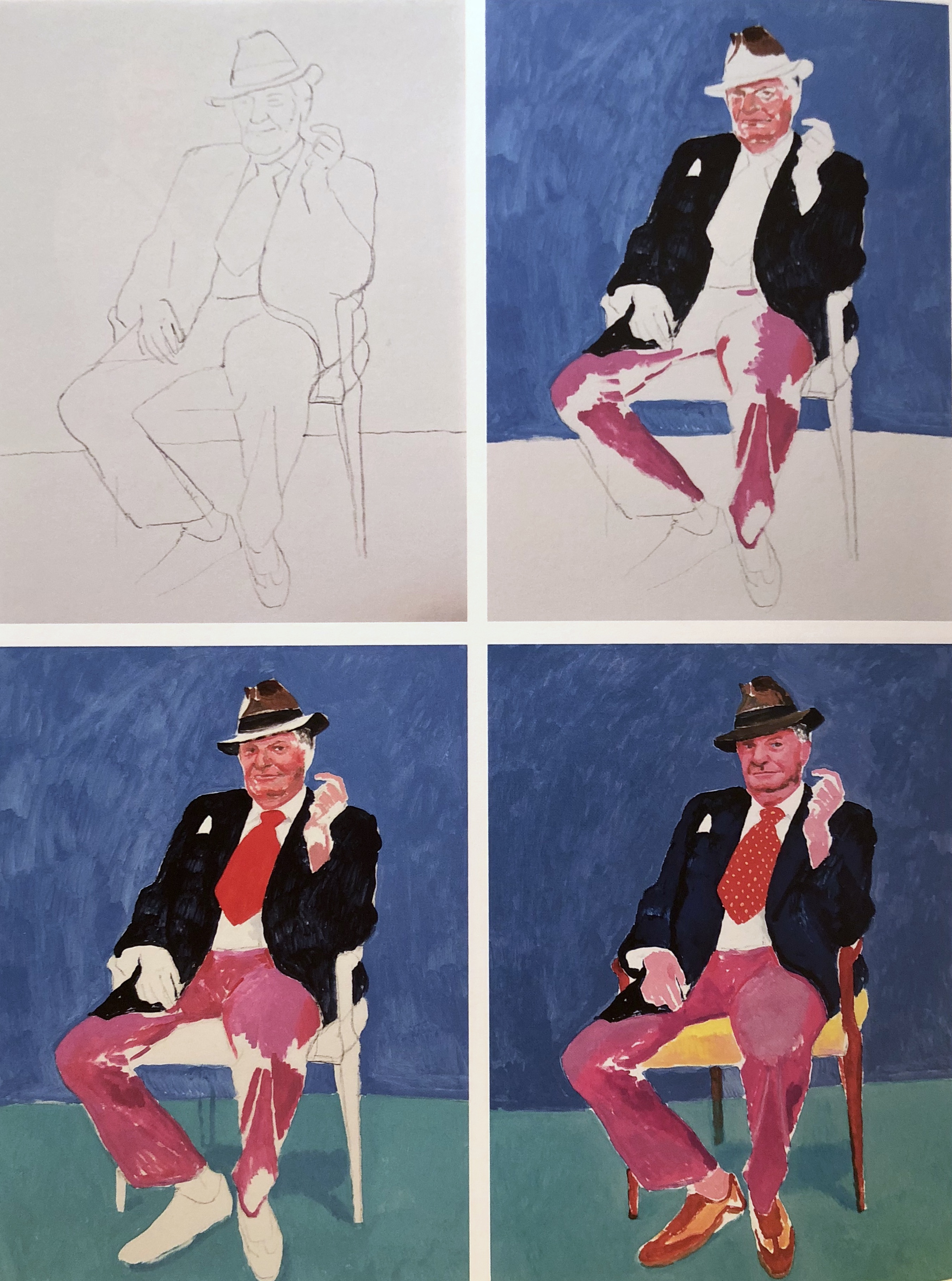 Deivids Hoknijs. Barija Hamfrija portreta tapšanas process. 2015. gada 26., 27., 28. marts. Audekls, akrils. No grāmatas: David Hockney. 
